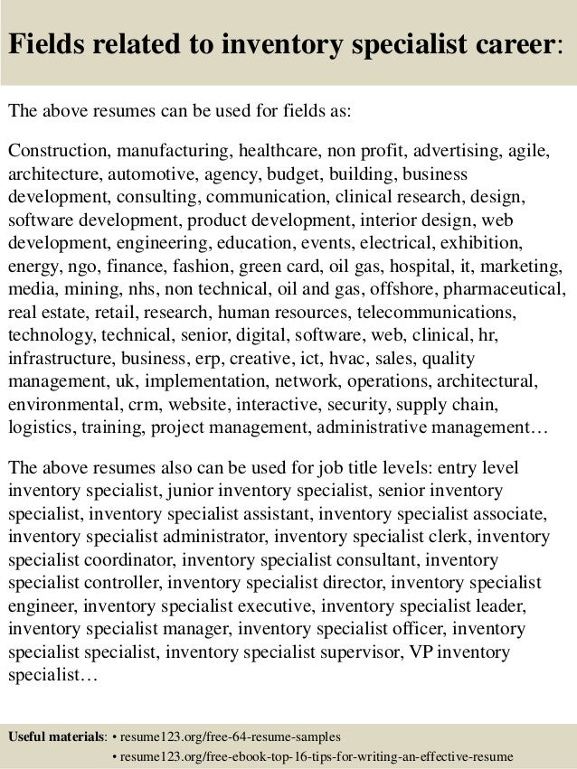 top 8 inventory specialist resume samples inventory resumes
