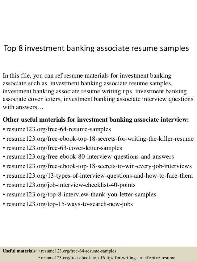 top 8 investment banking associate resume samples sample resume for investment banking