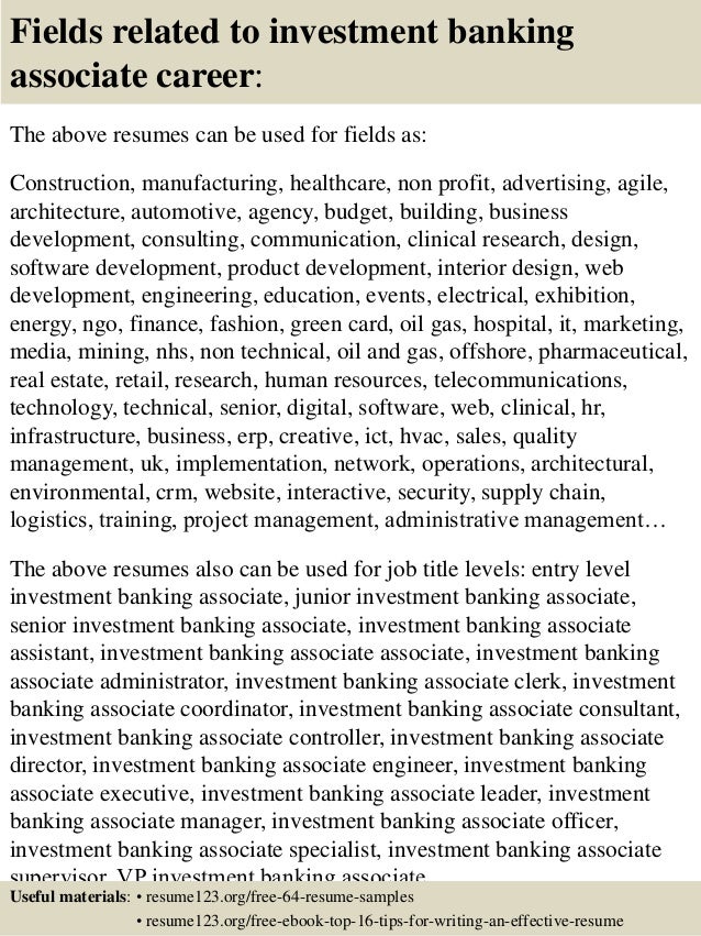 top 8 investment banking associate resume samples investment resumes