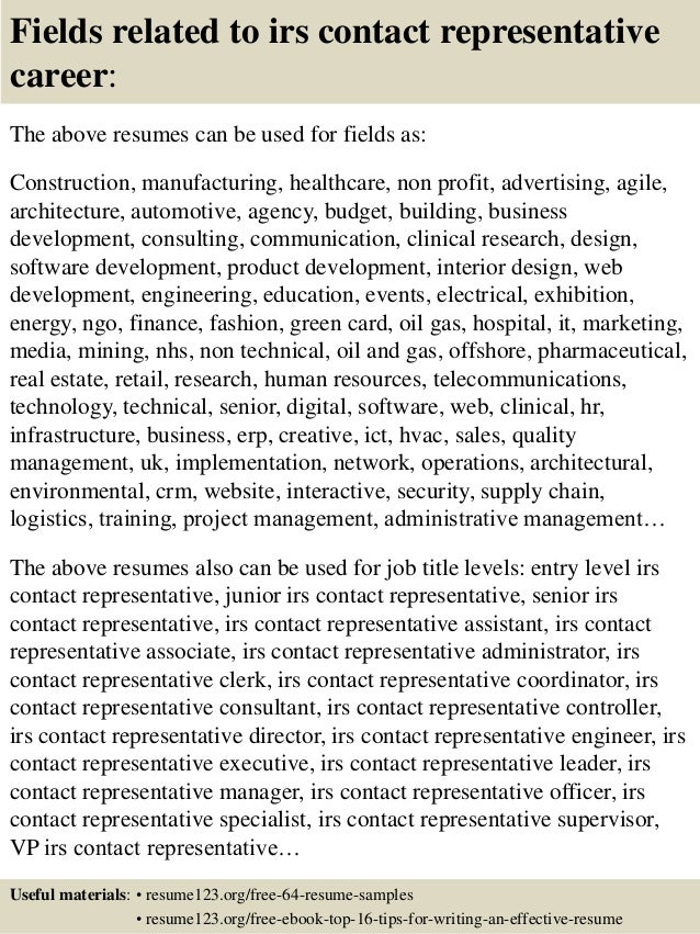top 8 irs contact representative resume samples effective resume objectives
