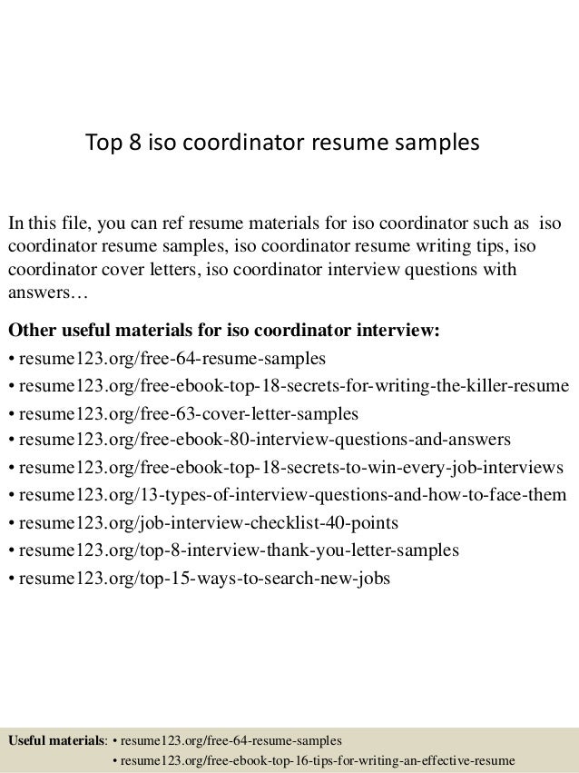 Top 8 iso coordinator resume samples