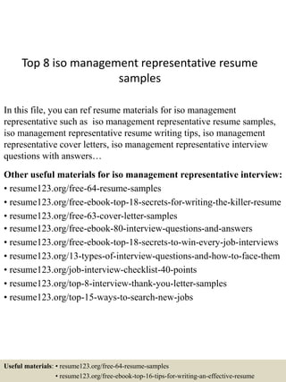 Iso Management Resume Examples Top 8 iso management representative resume samples | PPTX