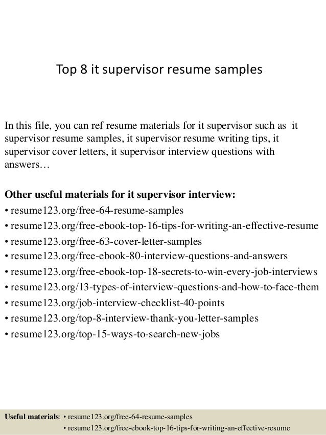 top 8 it supervisor resume samples in this file you can ref resume materials for