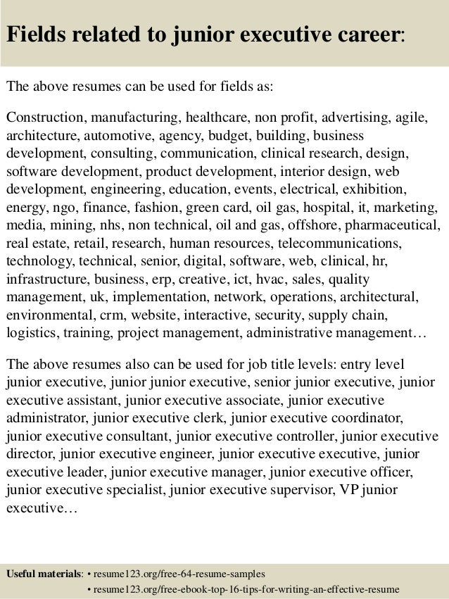 Resume Resume Sample For Junior Executive top 8 junior executive resume samples 16 fields related to executive