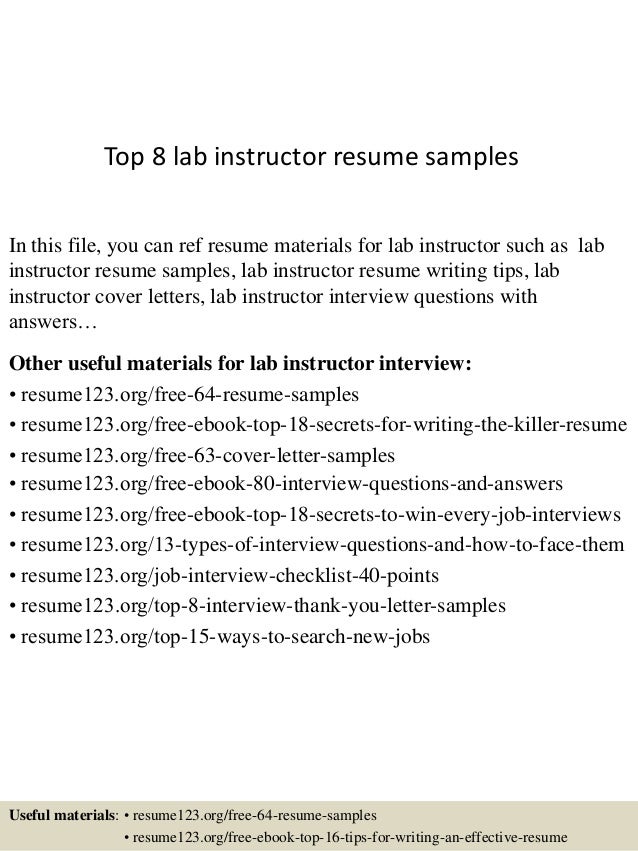 top 8 lab instructor resume samples instructor resume
