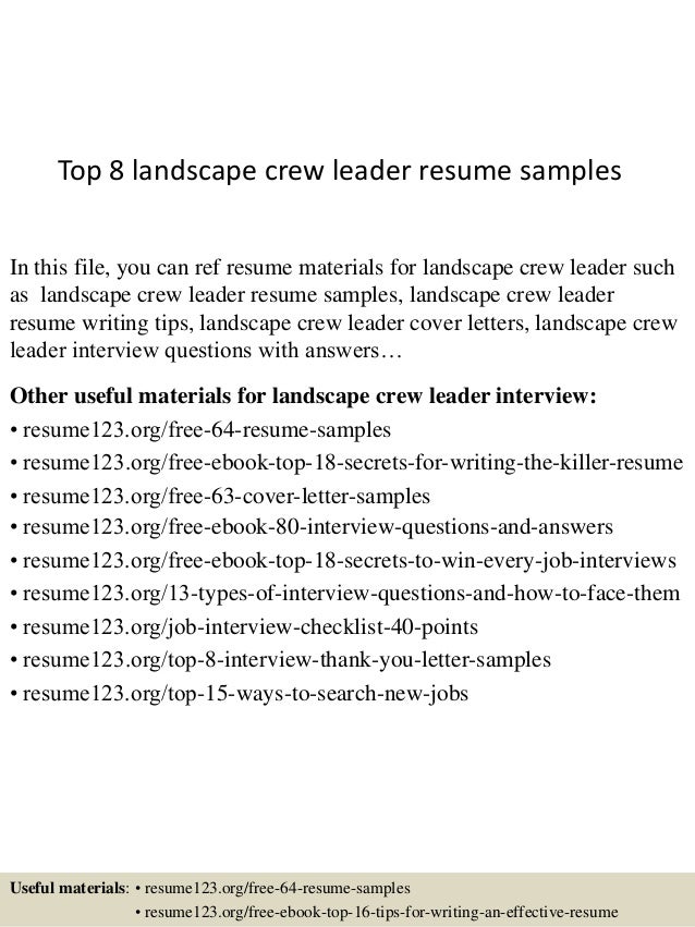 top 8 landscape crew leader resume samples landscaping resume example