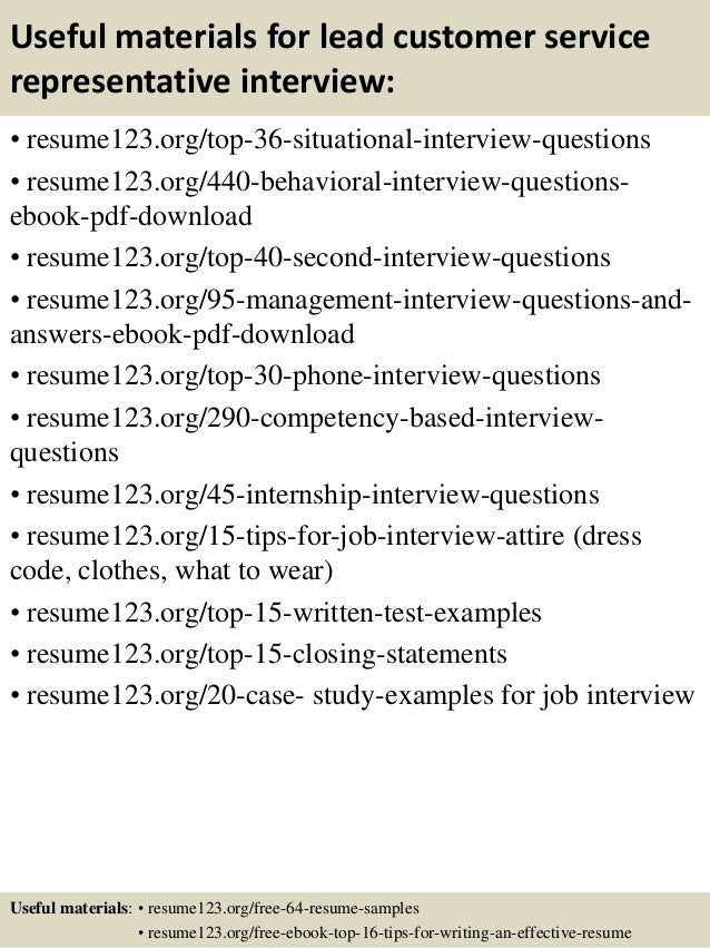 Lead customer service representative resume