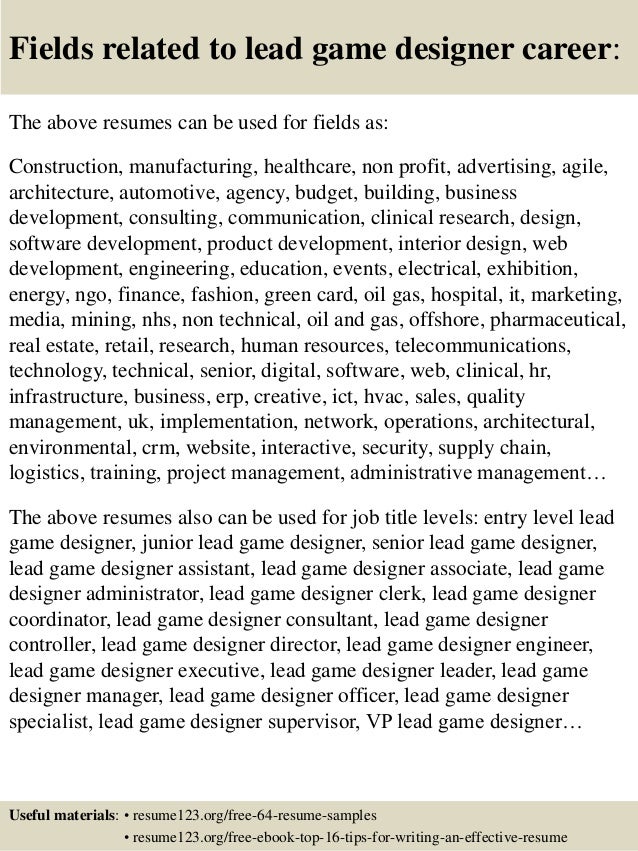 Senior game designer resume