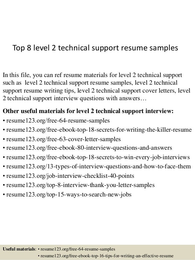 Top 8 Level 2 Technical Support Resume Samples
