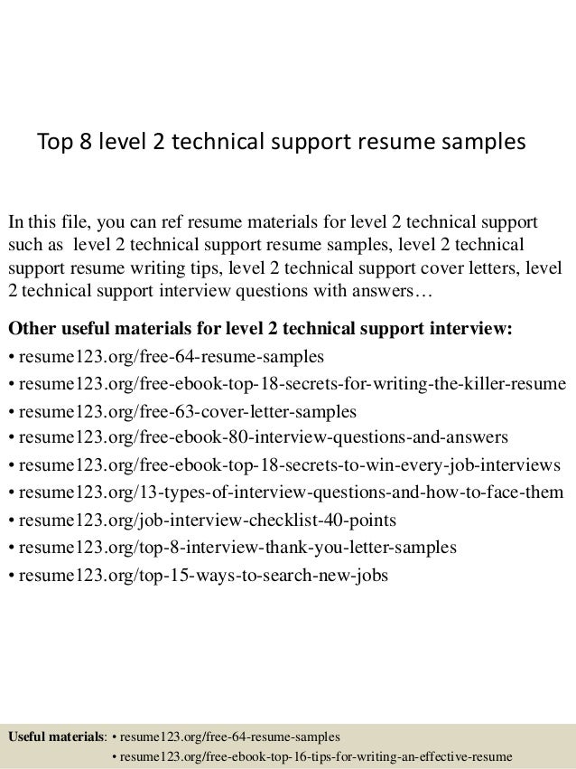 top 8 level 2 technical support resume samples