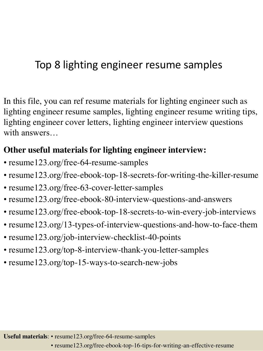 Top 8 lighting engineer resume samples