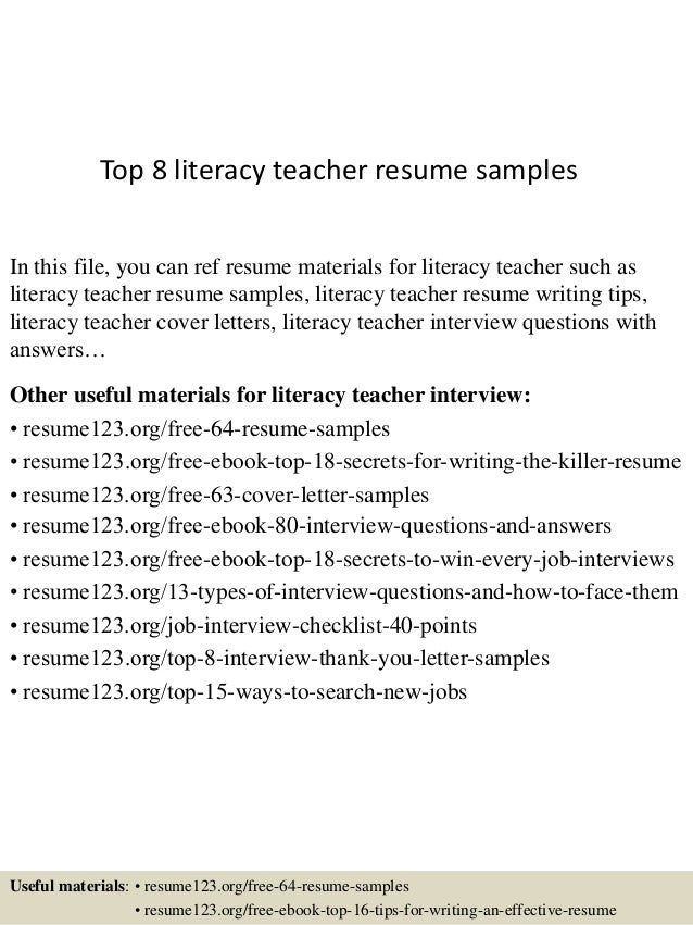 top 8 literacy teacher resume samples in this file you can ref resume materials for - Sample Resume For Literacy Teacher top 8 literacy teacher resume samples in this file you can ref resume materials for - Sample Resume For Literacy Teacher