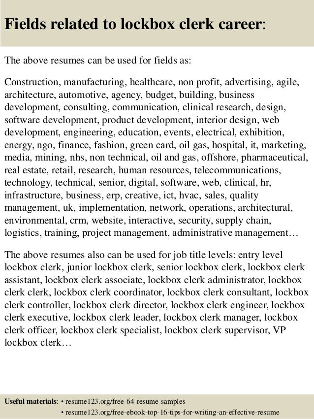 Top 8 lockbox clerk resume samples