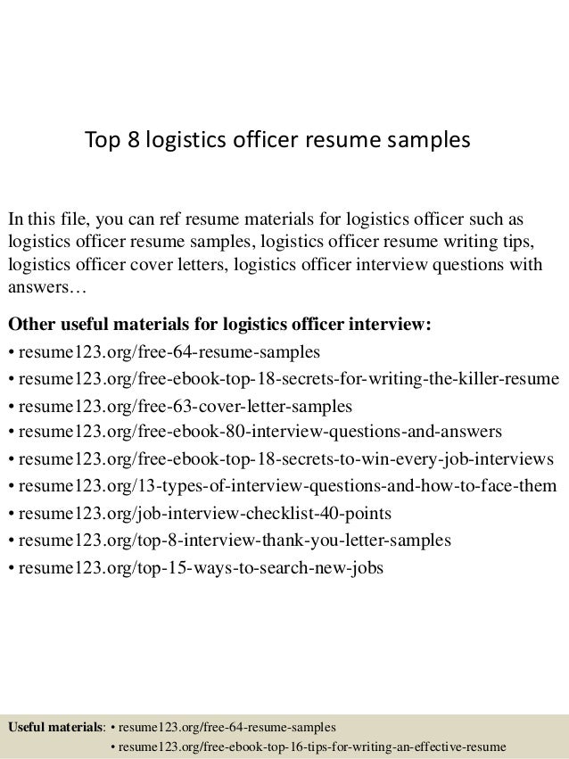top 8 logistics officer resume samples logistic officer resume