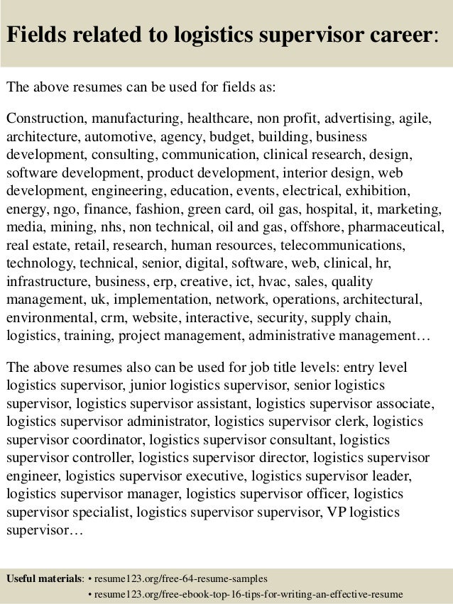 top 8 logistics supervisor resume samples logistic resume sample