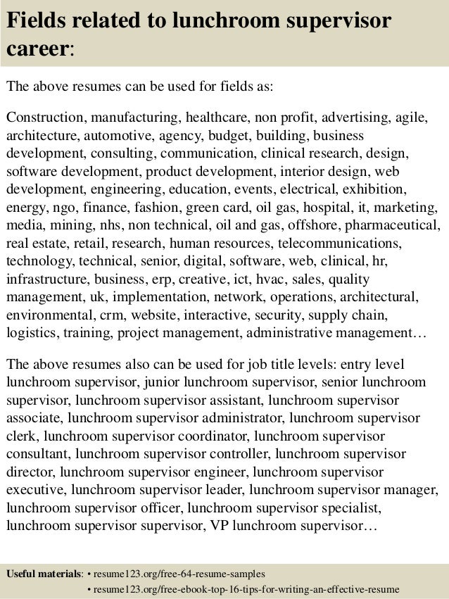 top 8 lunchroom supervisor resume samples fashion sales resumes
