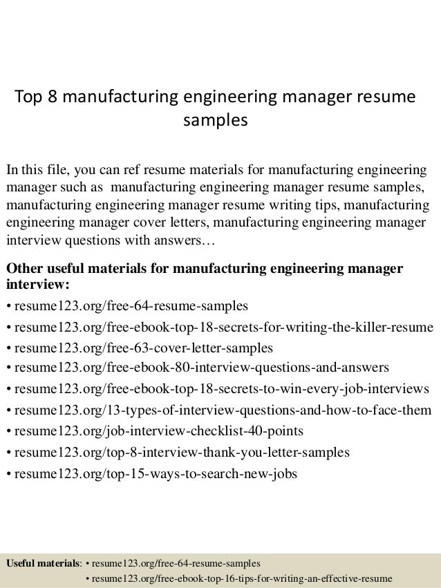 manufacturing engineer sample resumes