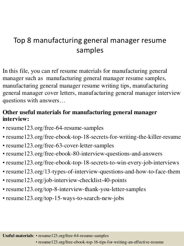 Sample resume for general manager manufacturing