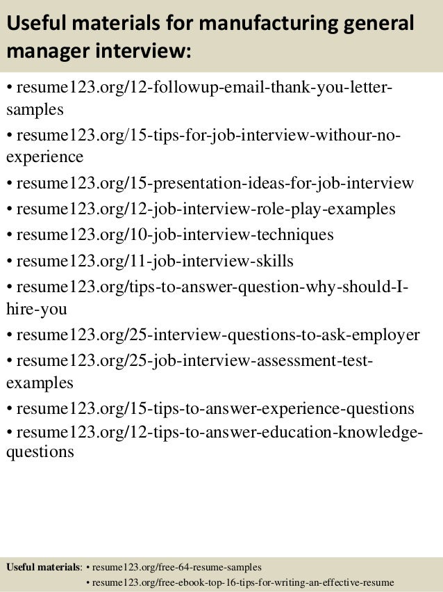 Sample resume for general manager manufacturing