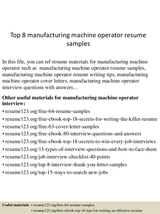 machine operator resume sample