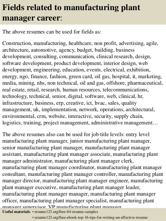 top 8 manufacturing plant manager resume samples plant manager resumes