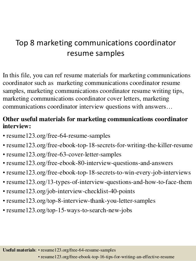 top 8 marketing communications coordinator resume samples in this file you can ref resume materials - Resume Samples For Marketing top 8 marketing communications coordinator resume samples in this file you can ref resume materials - Resume Samples For Marketing