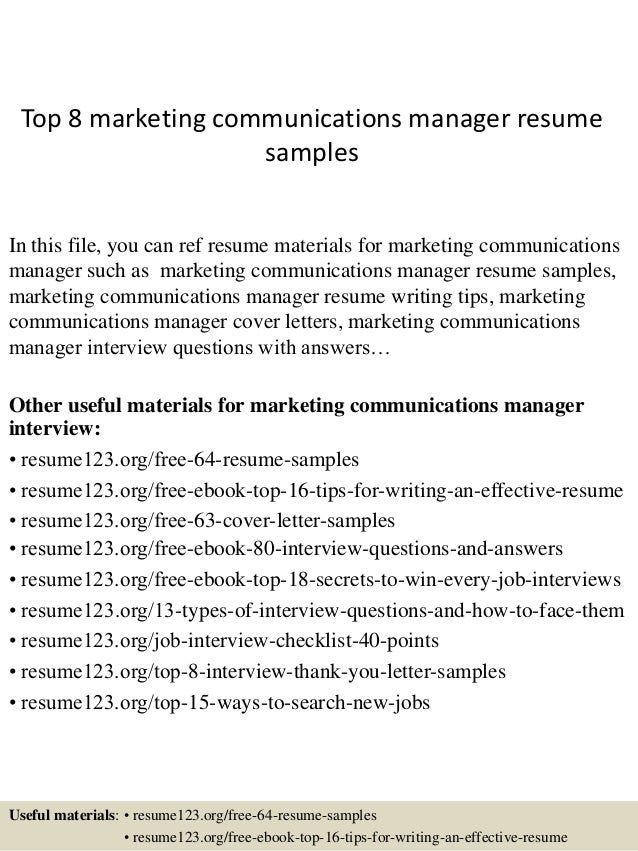 Top 8 marketing communications manager resume samples