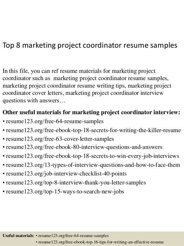 top 8 marketing project coordinator resume samples in this file you can ref resume materials - Project Coordinator Resume Samples top 8 marketing project coordinator resume samples in this file you can ref resume materials - Project Coordinator Resume Samples