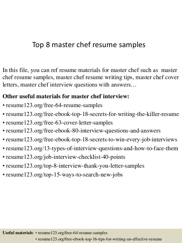 chef sample resume