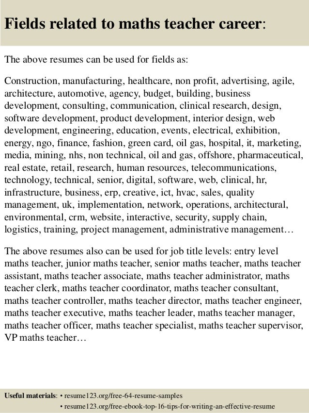 top 8 maths teacher resume samples