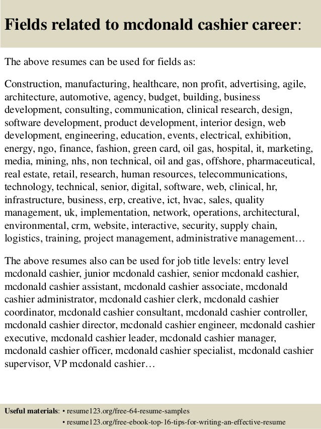 top 8 mcdonald cashier resume samples mcdonalds cashier resumes