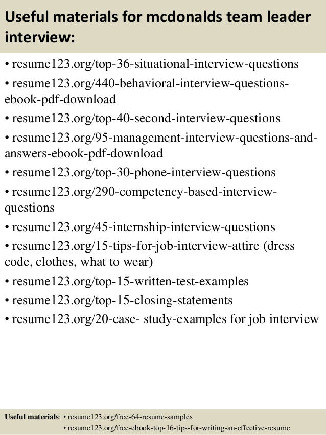 top 8 mcdonalds team leader resume samples
