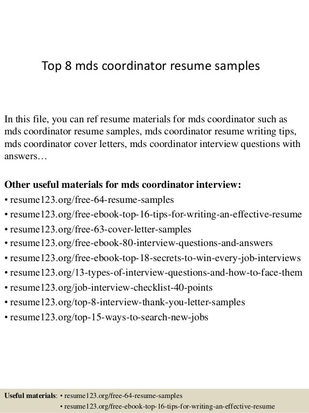 top 8 mds coordinator resume samples maintenance resume samples