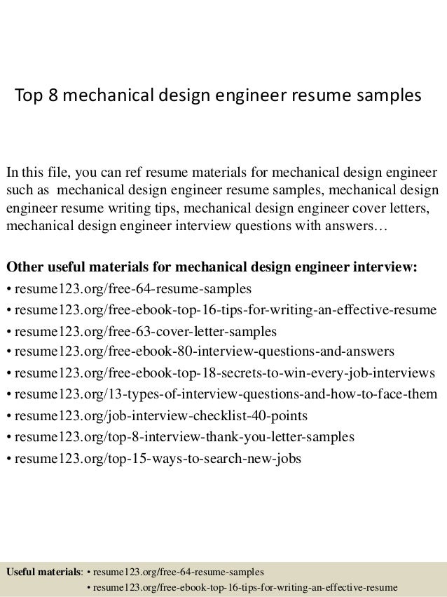 Top 8 Mechanical Design Engineer Resume Samples