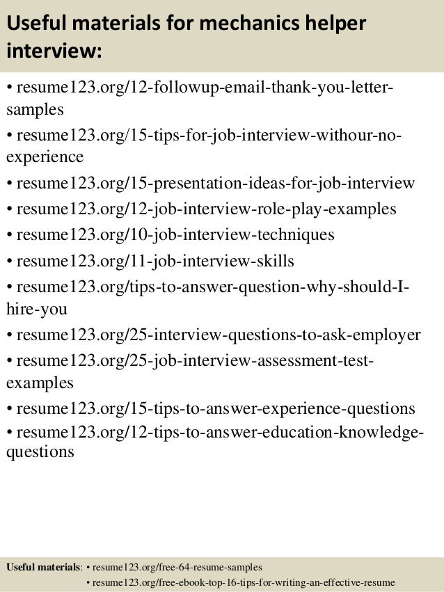 Mechanic helper resume sample