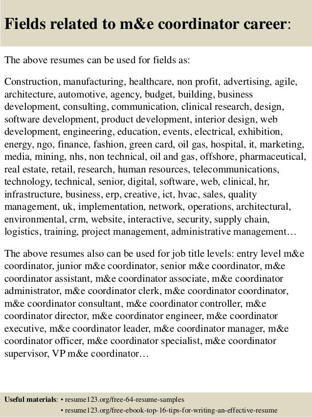 Top 8 M E Coordinator Resume Samples