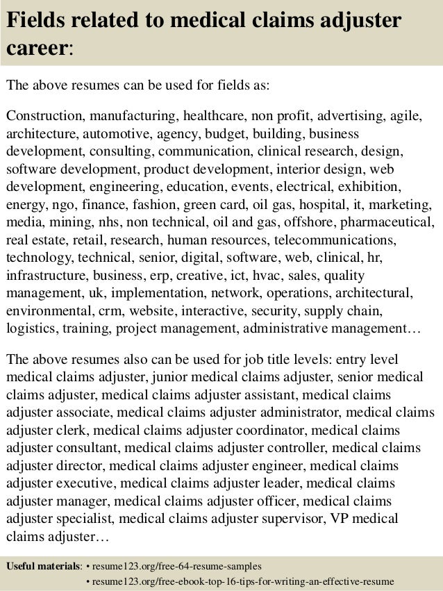 Top 8 medical claims adjuster resume samples