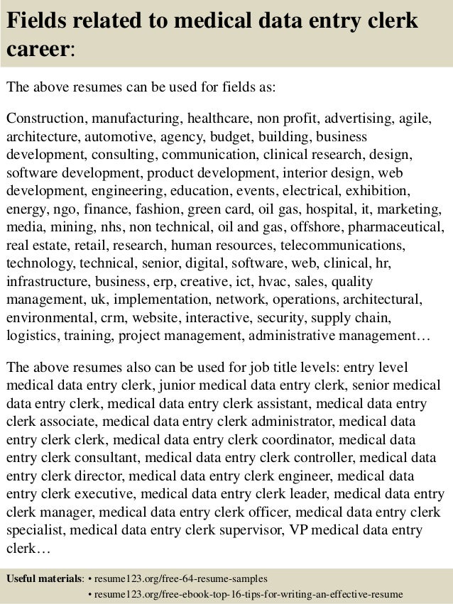 top 8 medical data entry clerk resume samples