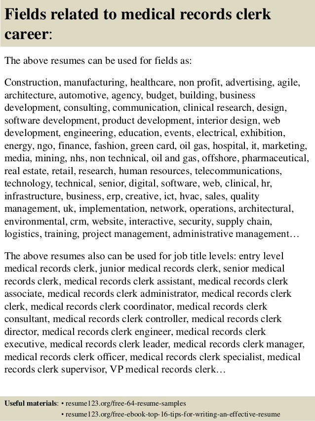Sample resume for medical records supervisor