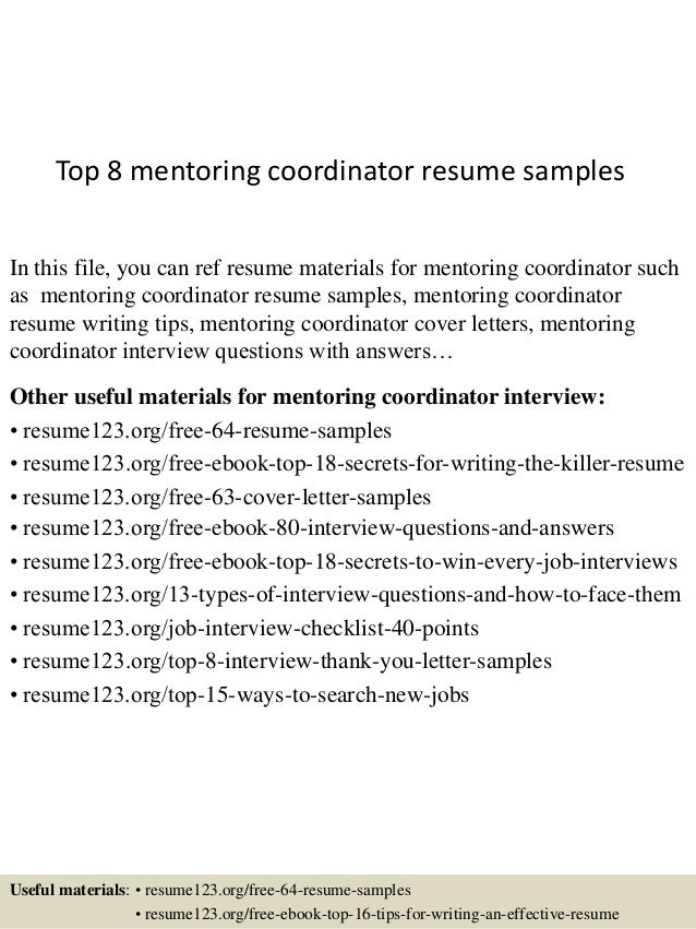 Top 8 mentoring coordinator resume samples