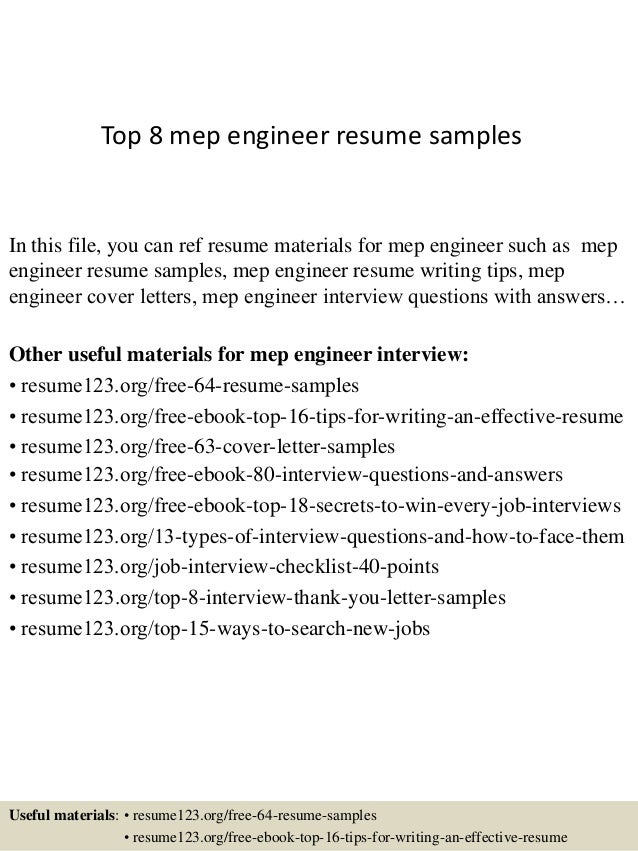 top 8 mep engineer resume samples