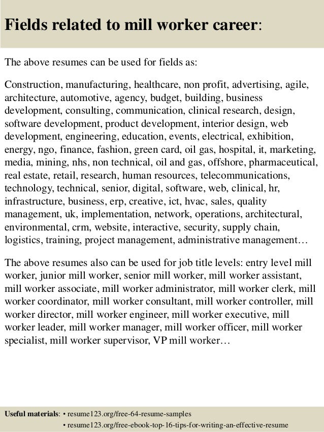 Sample resume of a mill worker