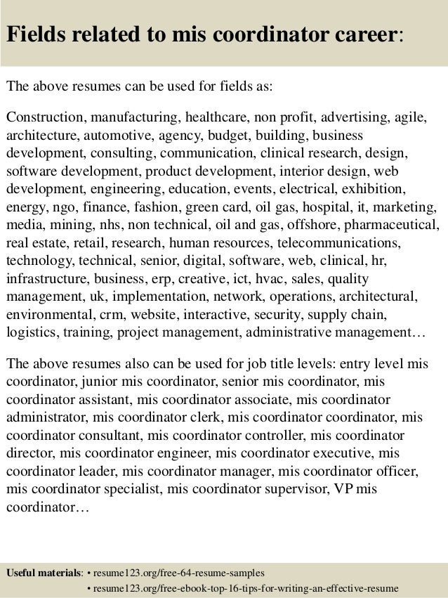 mis resume samples