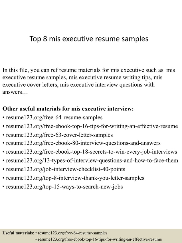 Top 8 mis executive resume samples PDF