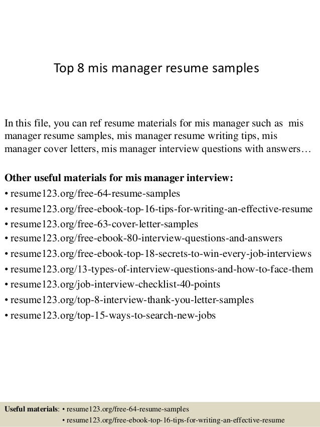 top 8 mis manager resume samples mis manager resume