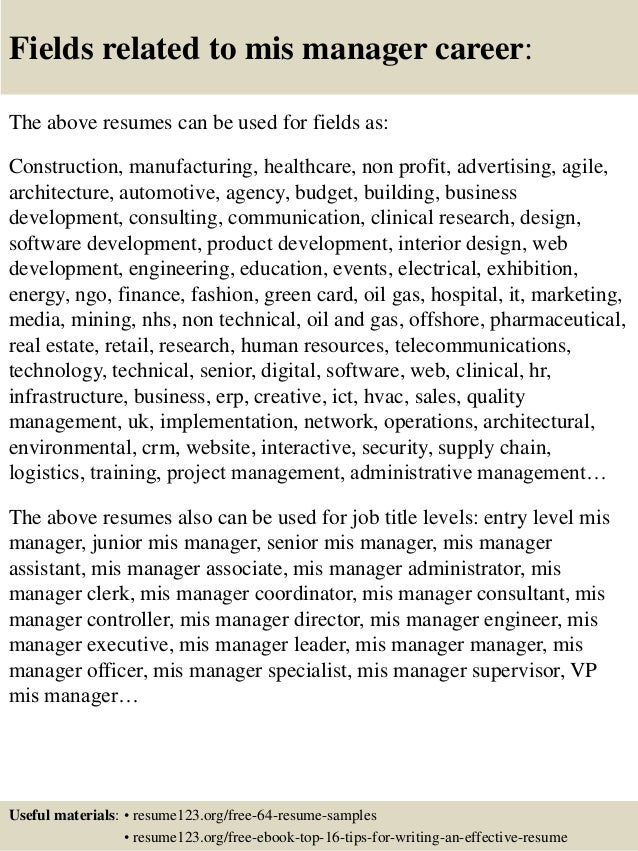 top 8 mis manager resume samples mis sample resume