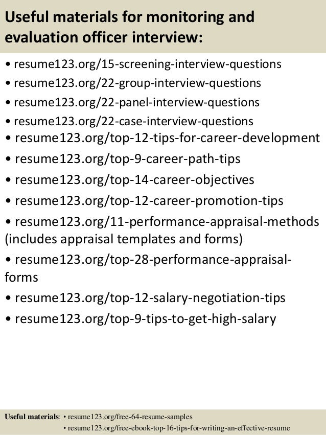 top 8 monitoring and evaluation officer resume samples