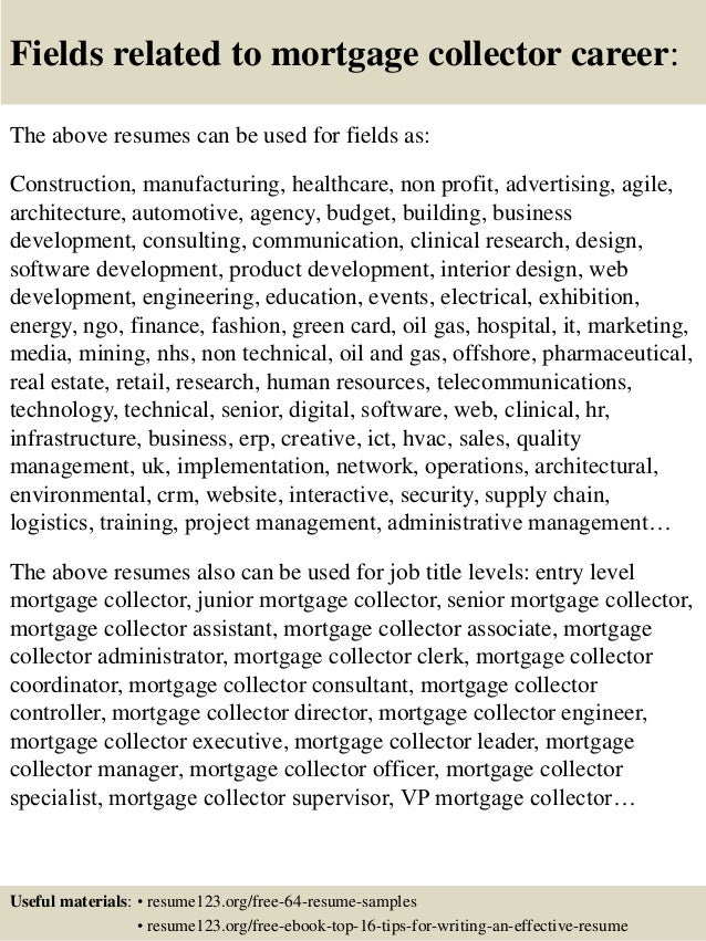 top 8 mortgage collector resume samples