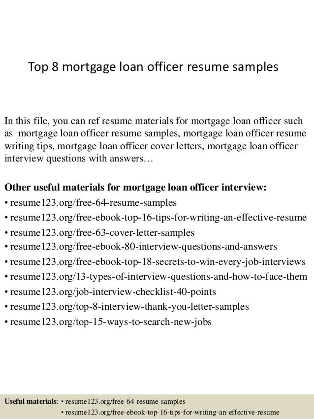 top 8 mortgage loan officer resume samples
