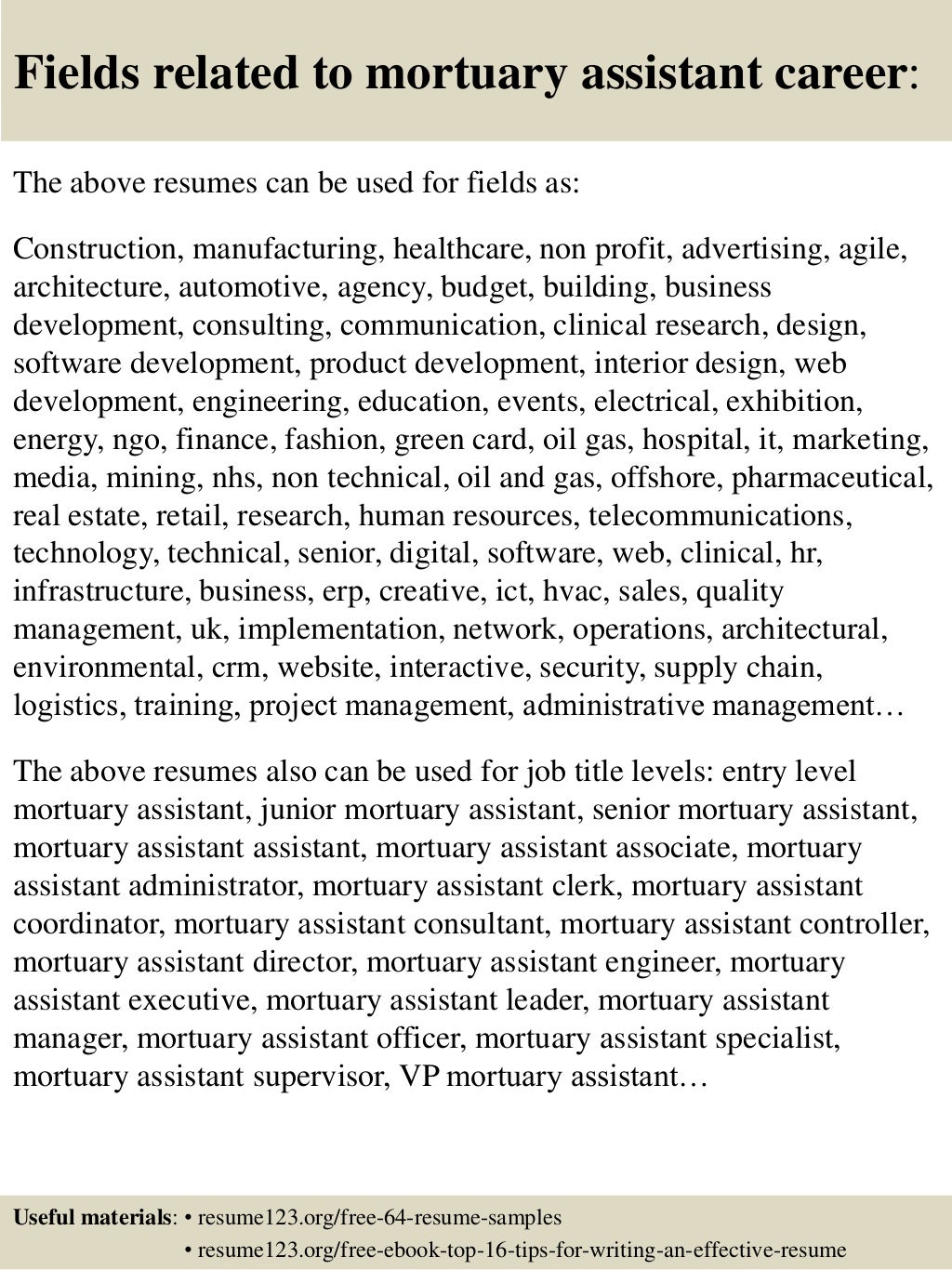 Top 8 mortuary assistant resume samples